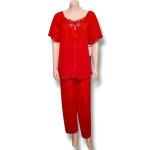 Vintage Kelly Reed 2 Pc Pajama Set-Medium-Embroidered Floral Yoke-Sheer-NEW